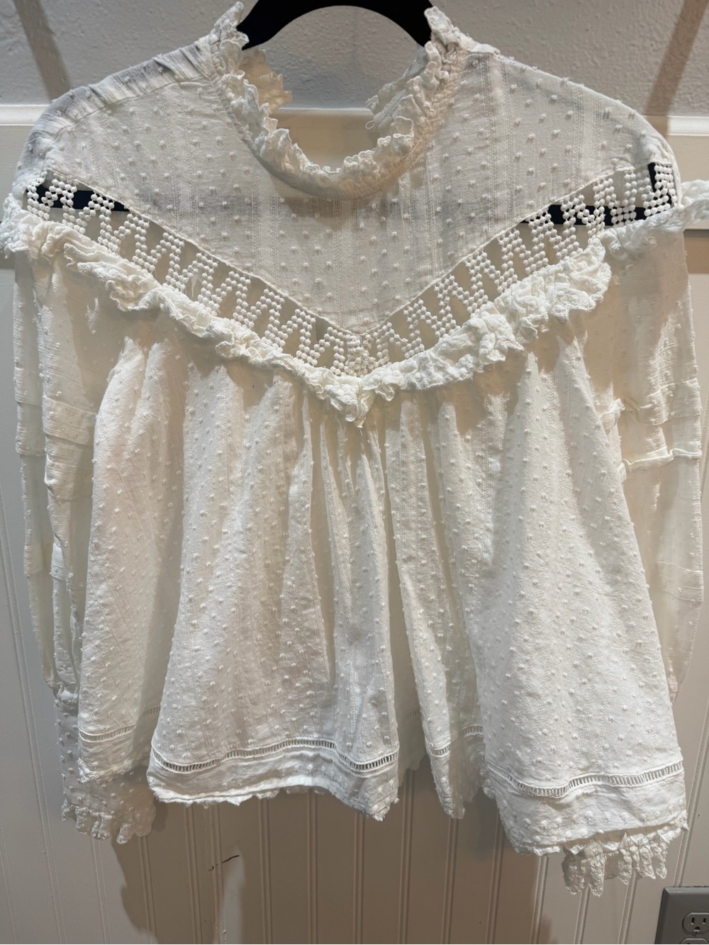 Elliatt Boho Swiss Dot Crochet Yoke Blouse - White